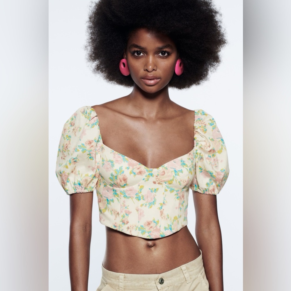 Zara Floral Puff Sleeve Blouse NWT